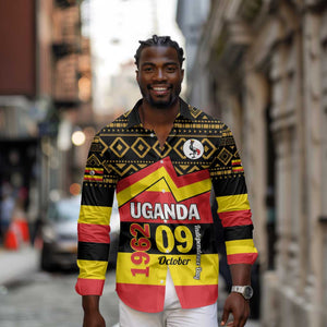 Personalized Uganda Long Sleeve Button Shirt African Pattern - Independence Day 1962