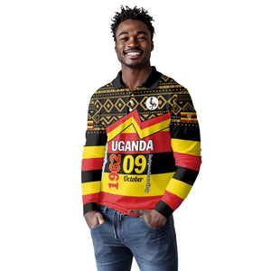 Personalized Uganda Long Sleeve Polo Shirt African Pattern - Independence Day 1962