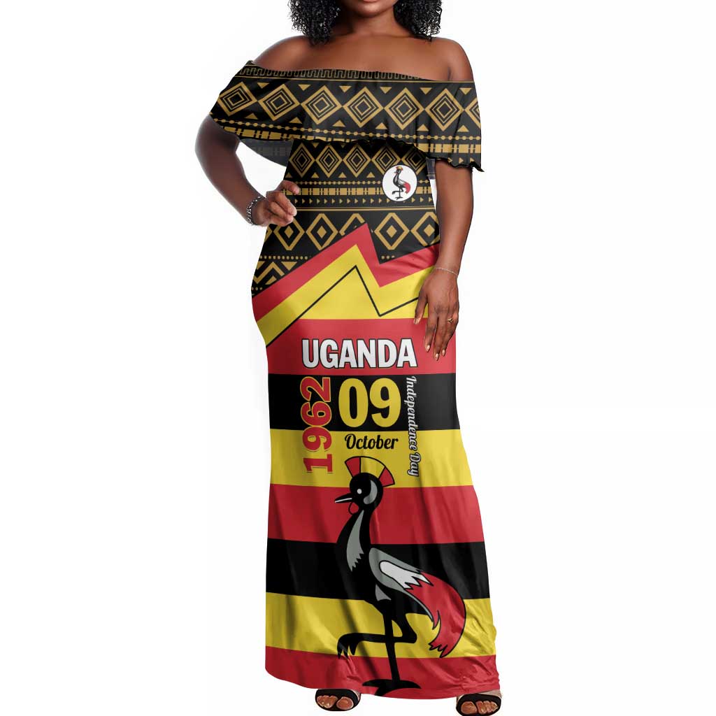 Personalized Uganda Off Shoulder Maxi Dress African Pattern - Independence Day 1962