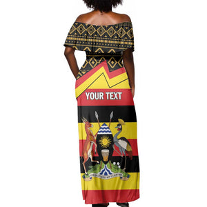 Personalized Uganda Off Shoulder Maxi Dress African Pattern - Independence Day 1962