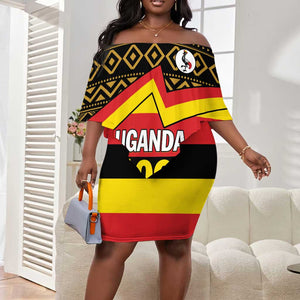 Personalized Uganda Off Shoulder Short Dress African Pattern - Independence Day 1962