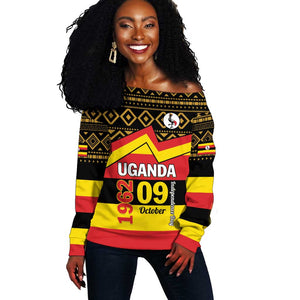 Personalized Uganda Off Shoulder Sweater African Pattern - Independence Day 1962