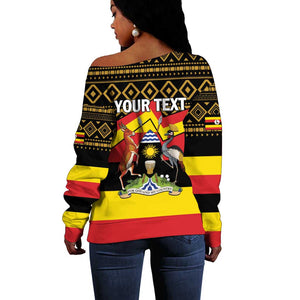 Personalized Uganda Off Shoulder Sweater African Pattern - Independence Day 1962