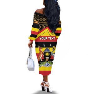 Personalized Uganda Off The Shoulder Long Sleeve Dress African Pattern - Independence Day 1962