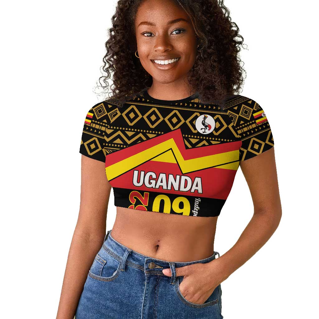 Personalized Uganda Raglan Cropped T shirt African Pattern - Independence Day 1962