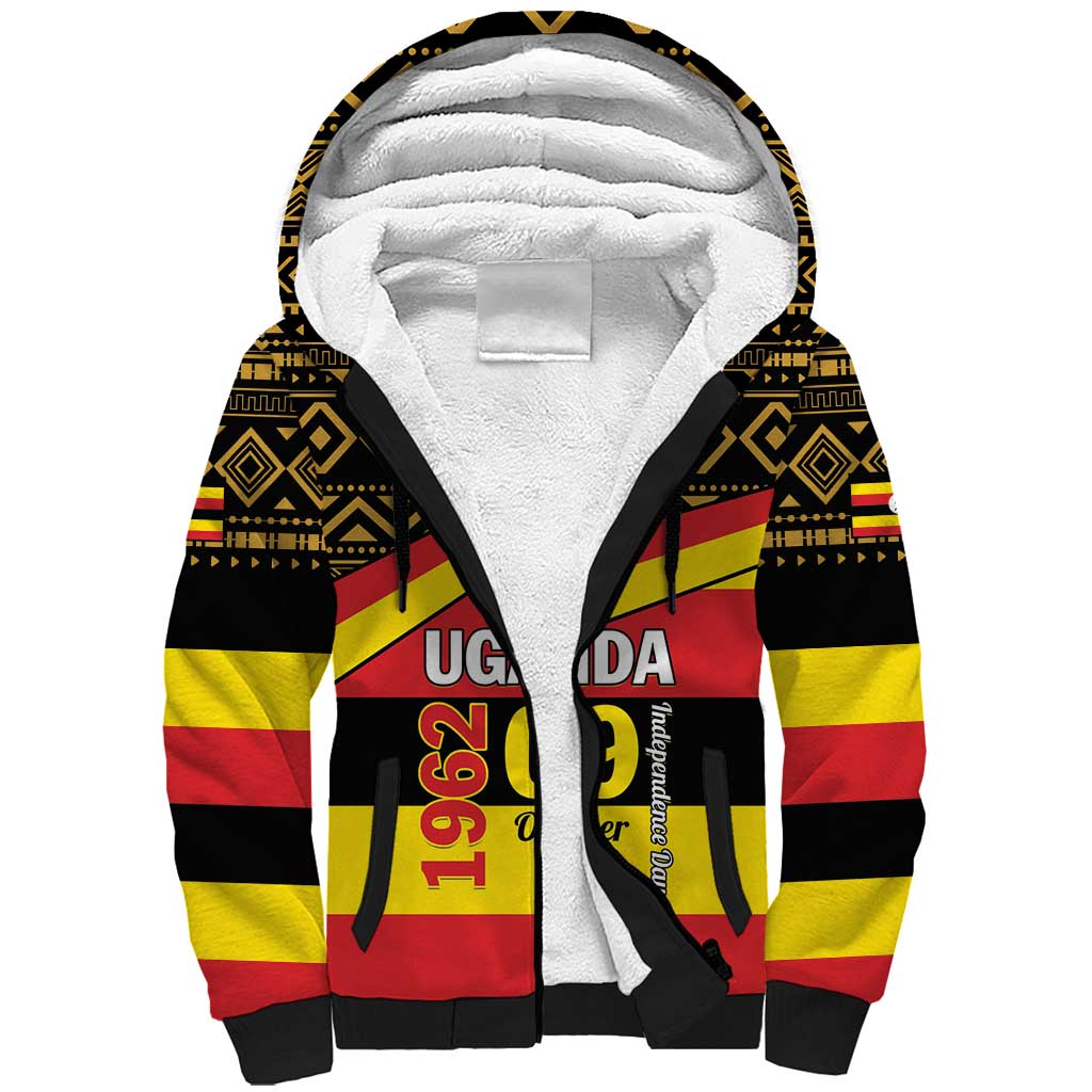 Personalized Uganda Sherpa Hoodie African Pattern - Independence Day 1962