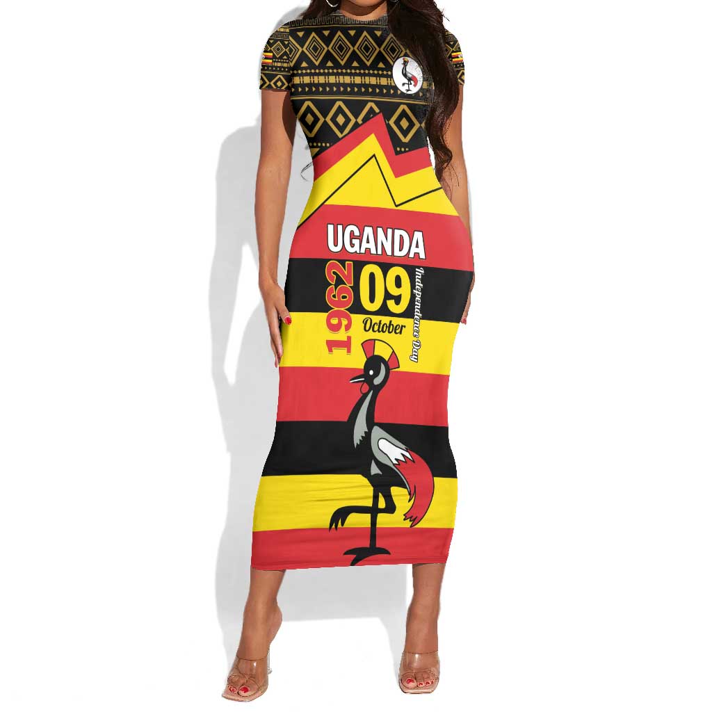 Personalized Uganda Short Sleeve Bodycon Dress African Pattern - Independence Day 1962