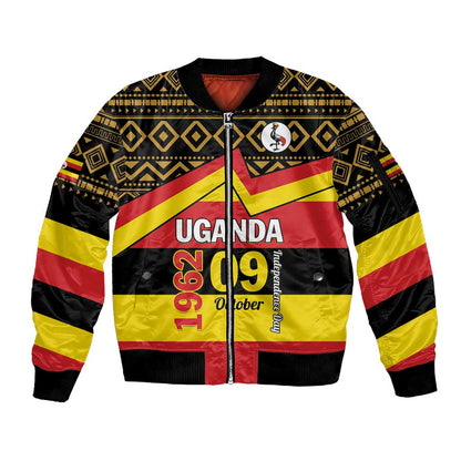 Personalized Uganda Sleeve Zip Bomber Jacket African Pattern - Independence Day 1962