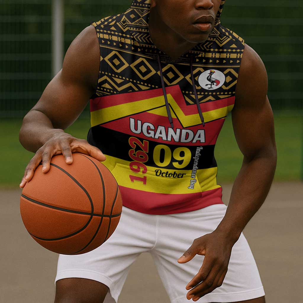 Personalized Uganda Sleeveless Hoodie African Pattern - Independence Day 1962 - African Pride