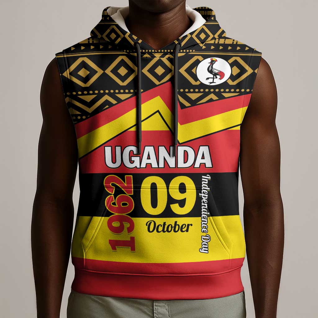 Personalized Uganda Sleeveless Hoodie African Pattern - Independence Day 1962 - African Pride