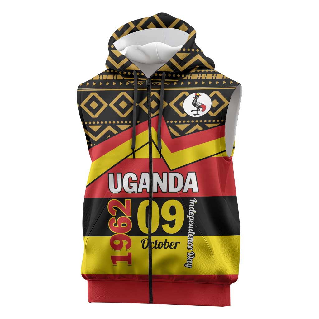 Personalized Uganda Sleeveless Zip Hoodie African Pattern - Independence Day 1962 - African Pride