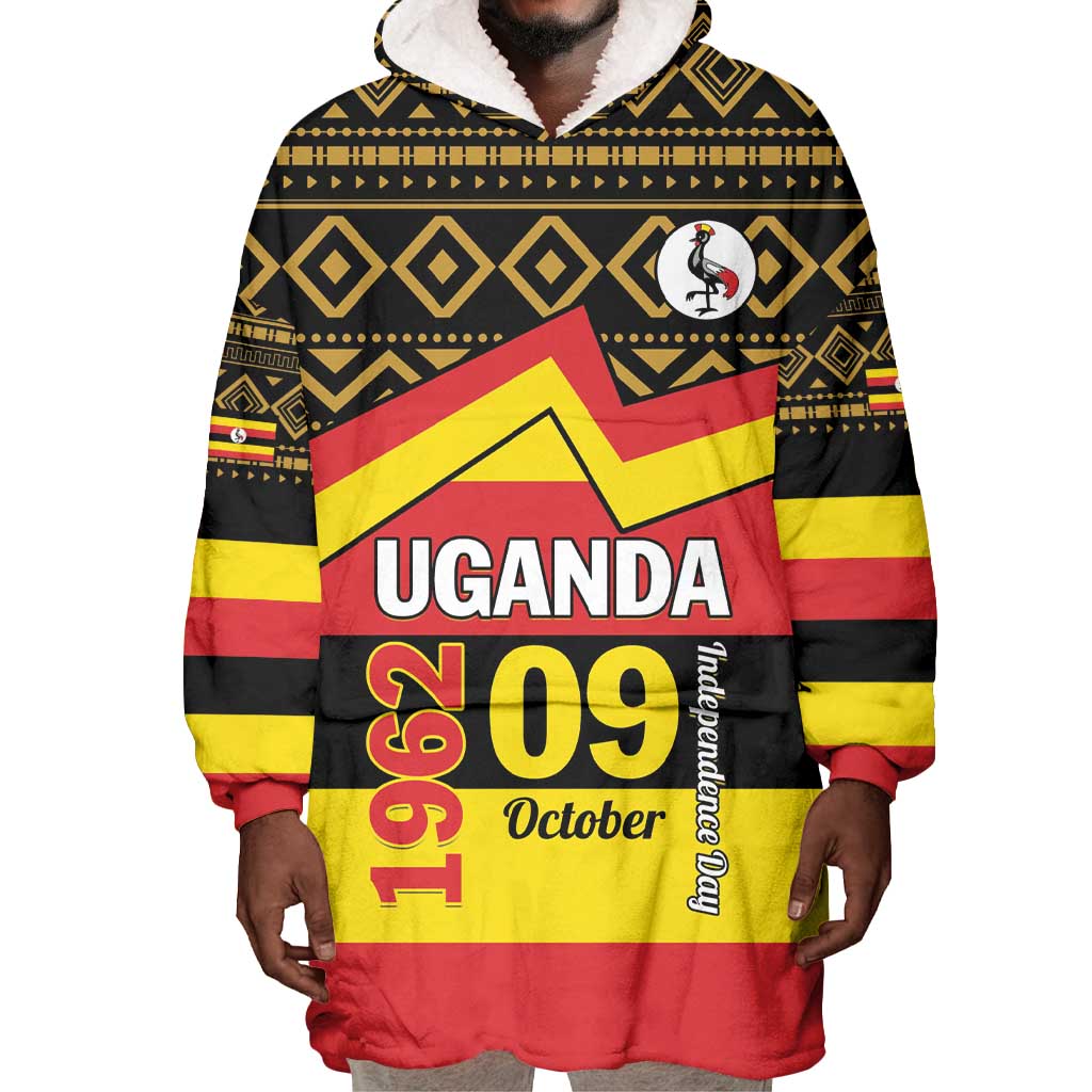 Personalized Uganda Wearable Blanket Hoodie African Pattern - Independence Day 1962