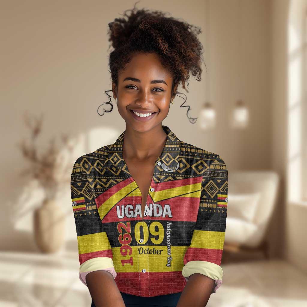 Personalized Uganda Women Casual Shirt African Pattern - Independence Day 1962