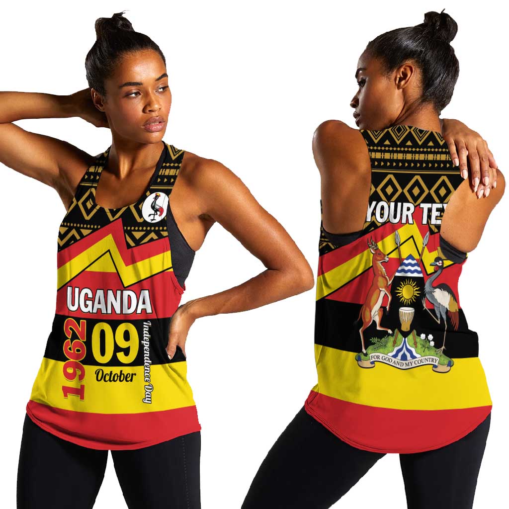 Personalized Uganda Women Racerback Tank African Pattern - Independence Day 1962