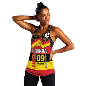 Personalized Uganda Women Racerback Tank African Pattern - Independence Day 1962