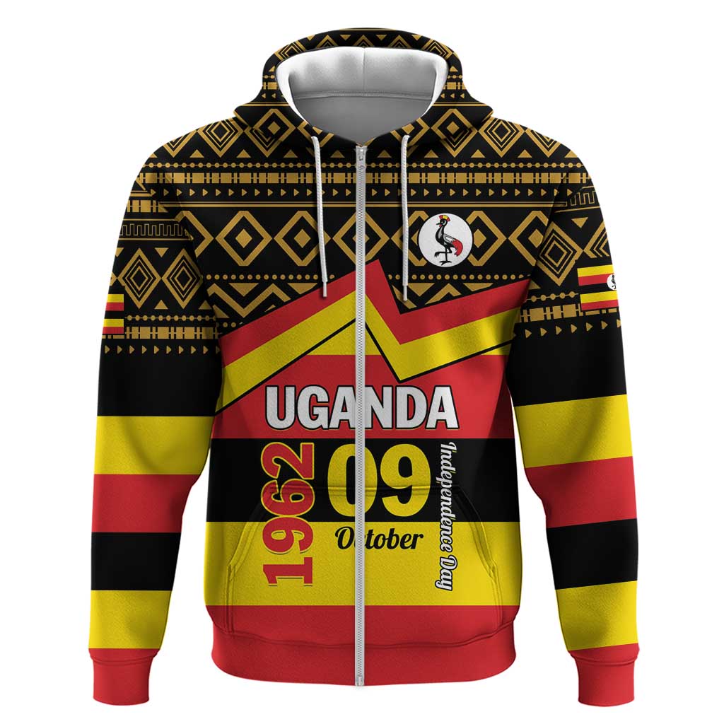 Personalized Uganda Zip Hoodie African Pattern - Independence Day 1962