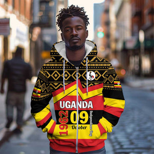 Personalized Uganda Zip Hoodie African Pattern - Independence Day 1962