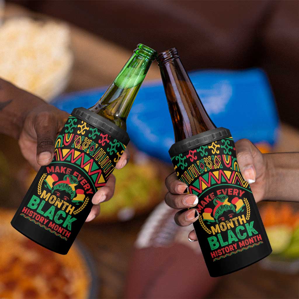 Make Every Month Black History Month 4 in 1 Can Cooler Tumbler African Pattern