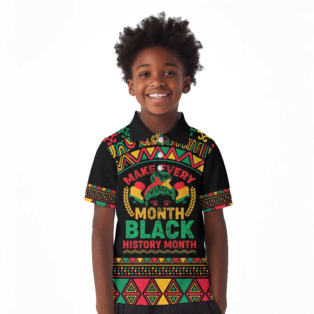 Make Every Month Black History Month Kid Polo Shirt African Pattern