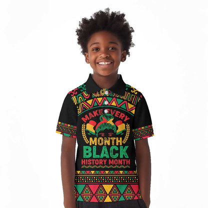Make Every Month Black History Month Kid Polo Shirt African Pattern