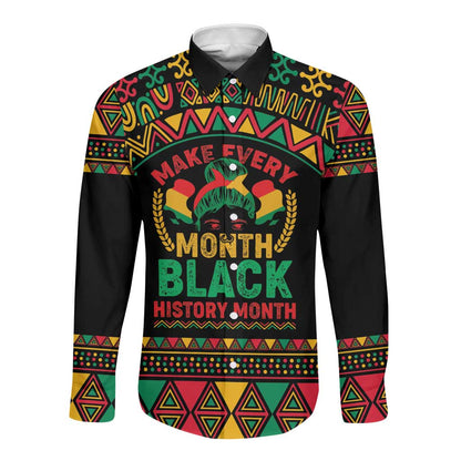 Make Every Month Black History Month Long Sleeve Button Shirt African Pattern