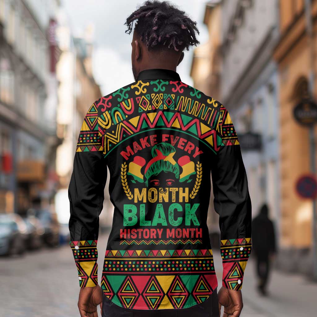 Make Every Month Black History Month Long Sleeve Button Shirt African Pattern
