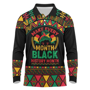 Make Every Month Black History Month Long Sleeve Polo Shirt African Pattern