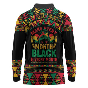 Make Every Month Black History Month Long Sleeve Polo Shirt African Pattern