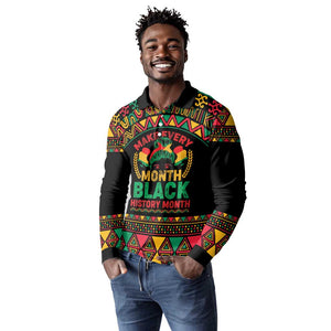 Make Every Month Black History Month Long Sleeve Polo Shirt African Pattern