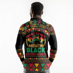 Make Every Month Black History Month Long Sleeve Polo Shirt African Pattern