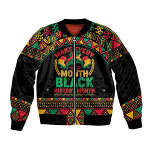 Make Every Month Black History Month Sleeve Zip Bomber Jacket African Pattern