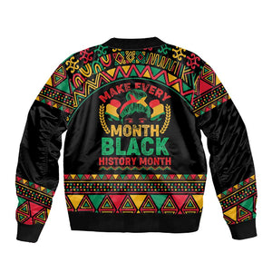 Make Every Month Black History Month Sleeve Zip Bomber Jacket African Pattern