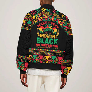 Make Every Month Black History Month Sleeve Zip Bomber Jacket African Pattern