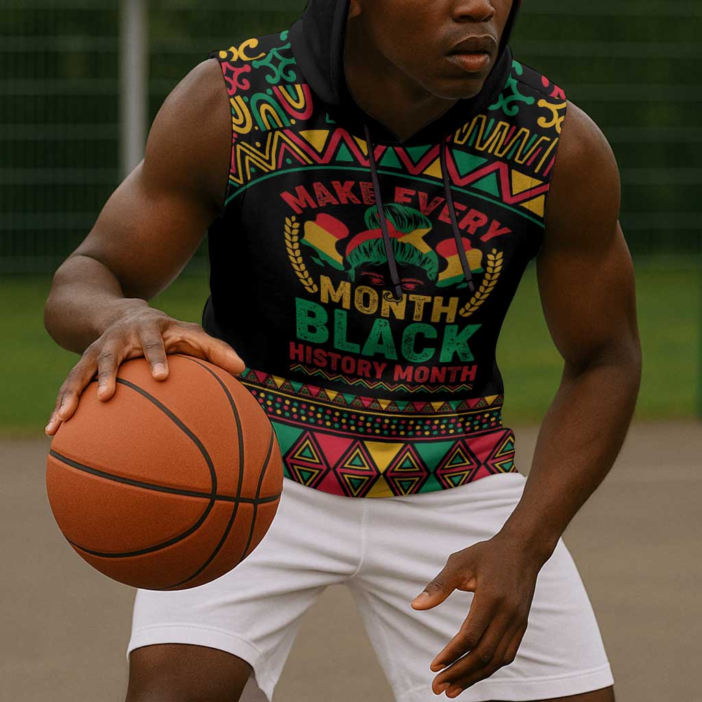 Make Every Month Black History Month Sleeveless Hoodie African Pattern - African Pride