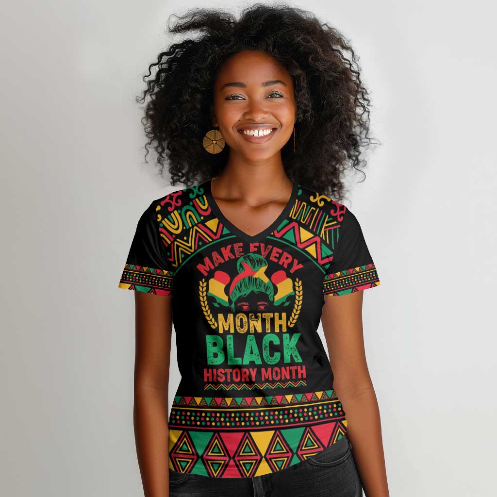 Make Every Month Black History Month Women V-Neck T-Shirt African Pattern