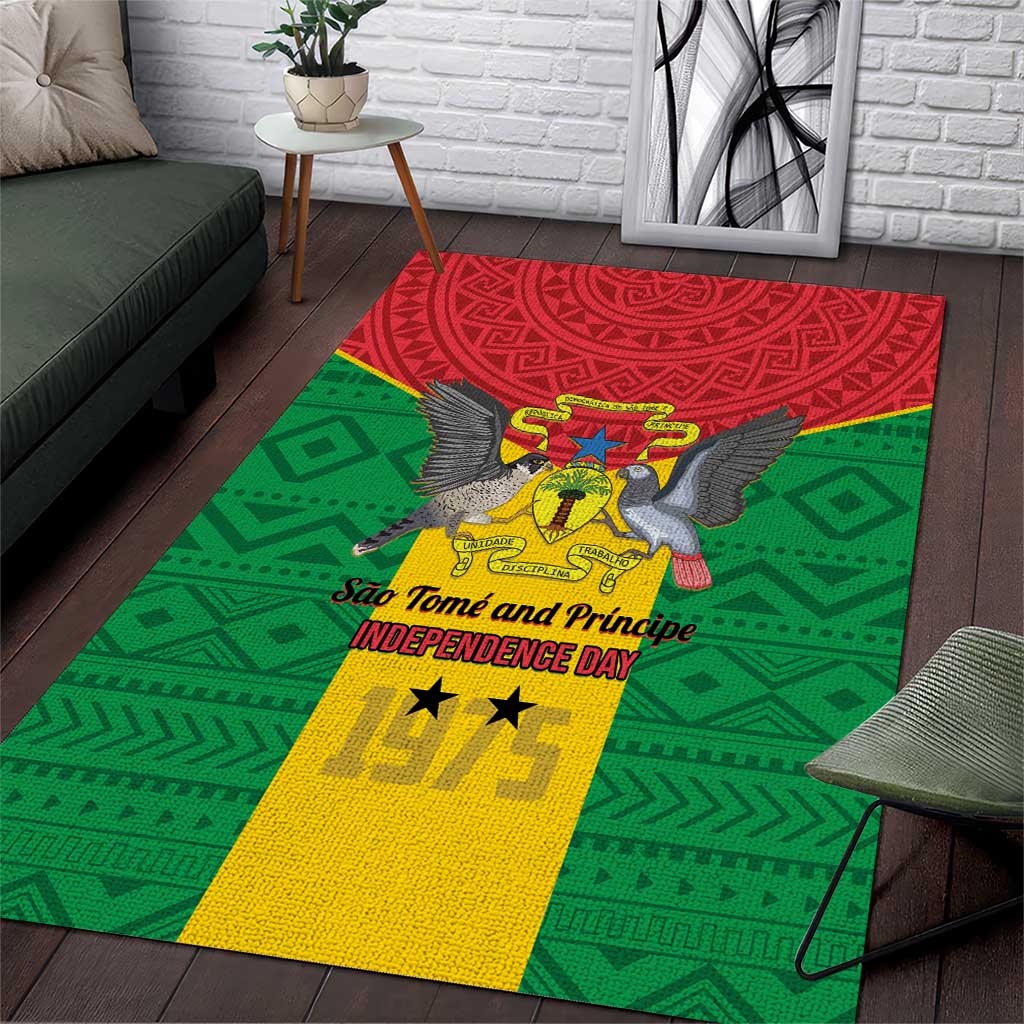 Sao Tome and Principe Independence Day Area Rug Coat Of Arms Mix African Pattern