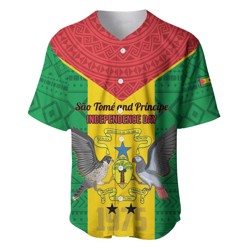 Sao Tome and Principe Independence Day Baseball Jersey Coat Of Arms Mix African Pattern