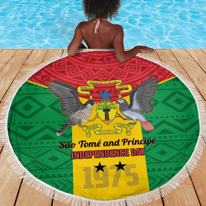 Sao Tome and Principe Independence Day Beach Blanket Coat Of Arms Mix African Pattern