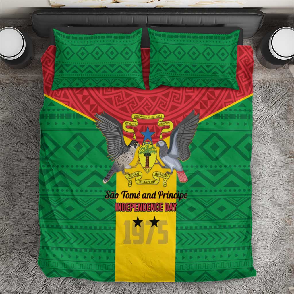 Sao Tome and Principe Independence Day Bedding Set Coat Of Arms Mix African Pattern