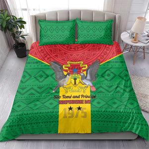 Sao Tome and Principe Independence Day Bedding Set Coat Of Arms Mix African Pattern