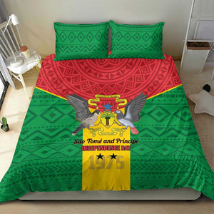 Sao Tome and Principe Independence Day Bedding Set Coat Of Arms Mix African Pattern