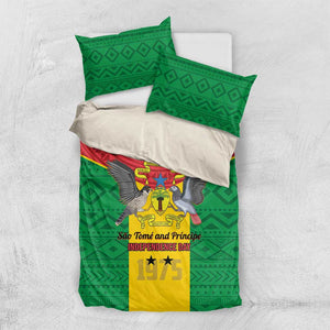 Sao Tome and Principe Independence Day Bedding Set Coat Of Arms Mix African Pattern