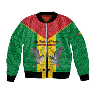 Sao Tome and Principe Independence Day Bomber Jacket Coat Of Arms Mix African Pattern