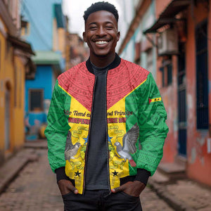 Sao Tome and Principe Independence Day Bomber Jacket Coat Of Arms Mix African Pattern