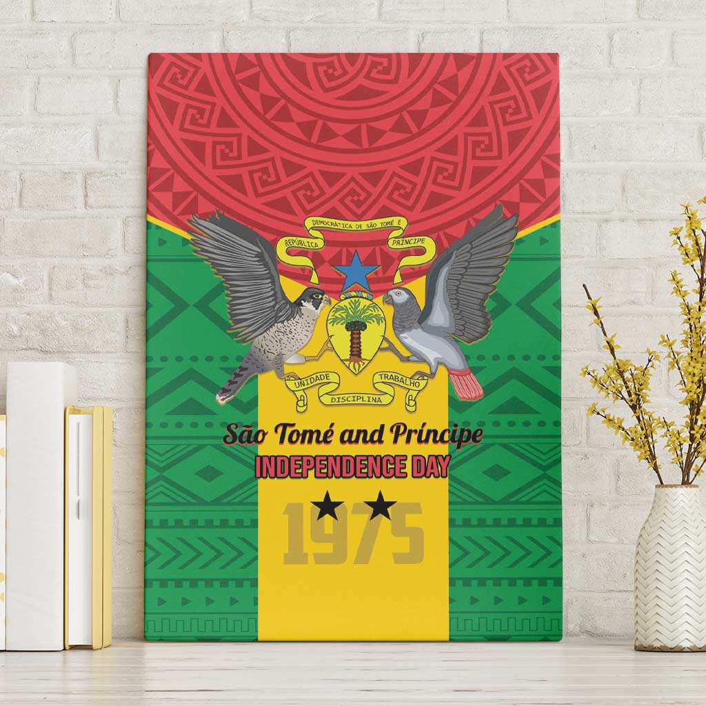 Sao Tome and Principe Independence Day Canvas Wall Art Coat Of Arms Mix African Pattern