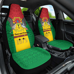 Sao Tome and Principe Independence Day Car Seat Cover Coat Of Arms Mix African Pattern