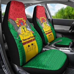 Sao Tome and Principe Independence Day Car Seat Cover Coat Of Arms Mix African Pattern