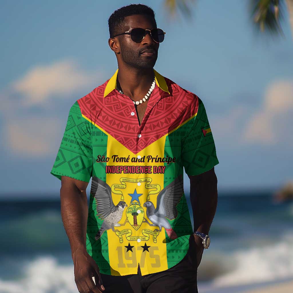 Sao Tome and Principe Independence Day Hawaiian Shirt Coat Of Arms Mix African Pattern