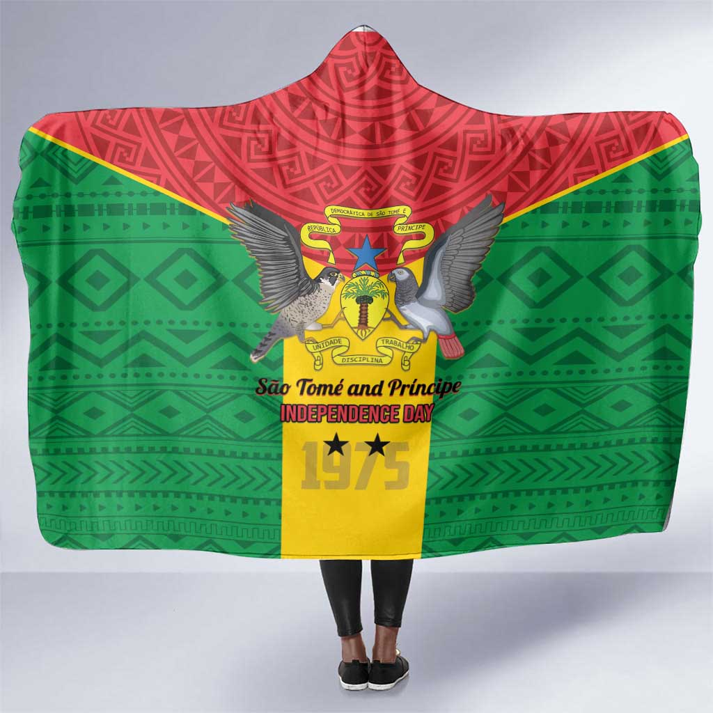 Sao Tome and Principe Independence Day Hooded Blanket Coat Of Arms Mix African Pattern