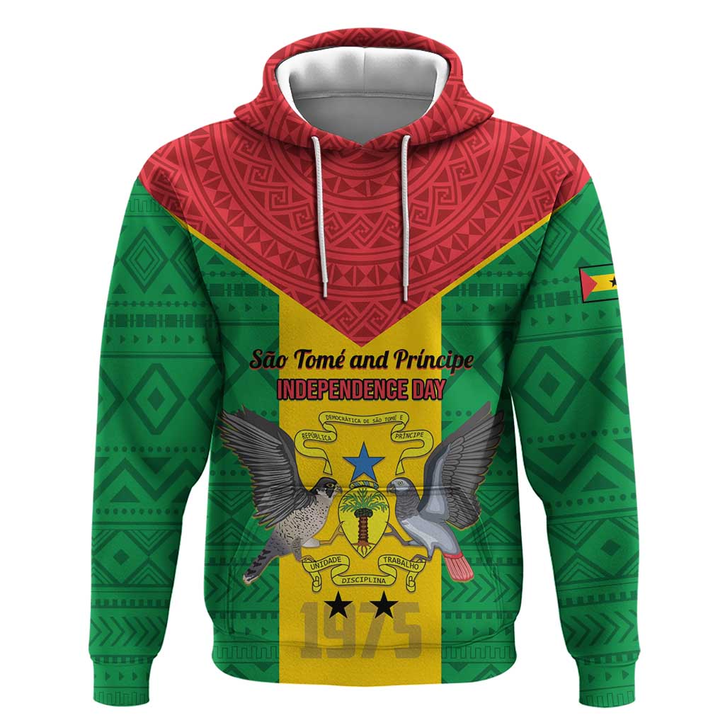 Sao Tome and Principe Independence Day Hoodie Coat Of Arms Mix African Pattern